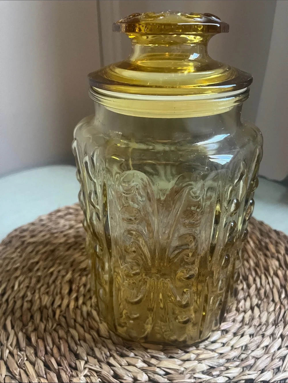 Vintage Amber Glass Apothecary Jar with Lid - Home Accents
